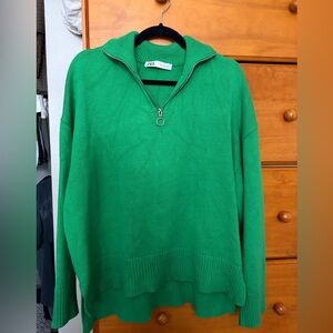 Zara Women's Green Zip-Up Sweater